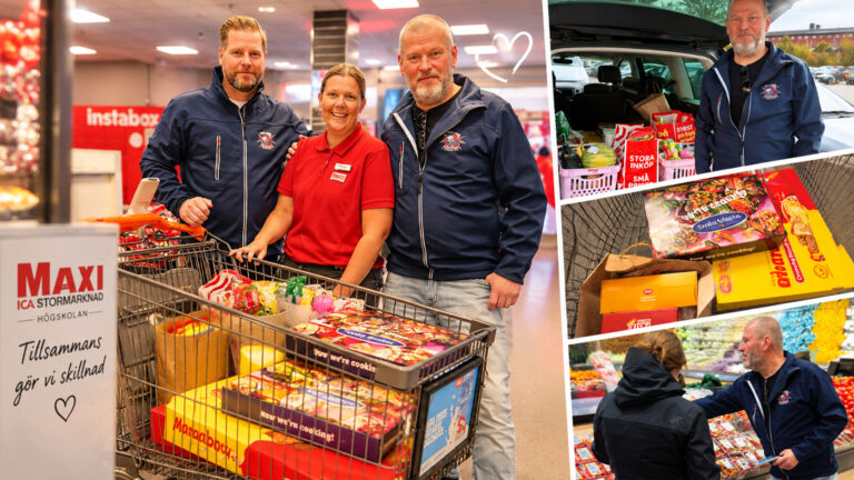 Halmstad Veteranhockey och ICA Maxi Högskolan hjälper en familj med mat och basvaror
